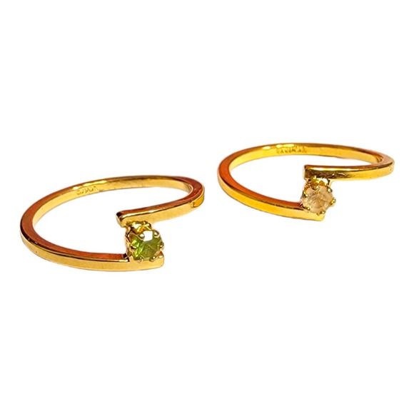 Stackable Rings Costume Jewelry with Gold Finish, Clear and Green Stones - Picture 4 of 7